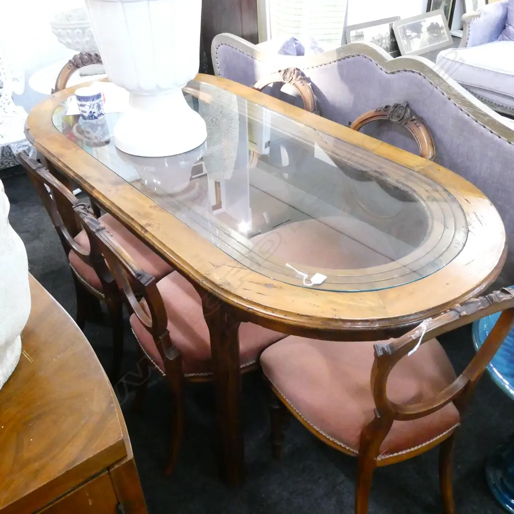 ANTIQUE ITALIAN OVAL DINING TABLE WITH GLASS INSERT 1700X830MM Image 1++