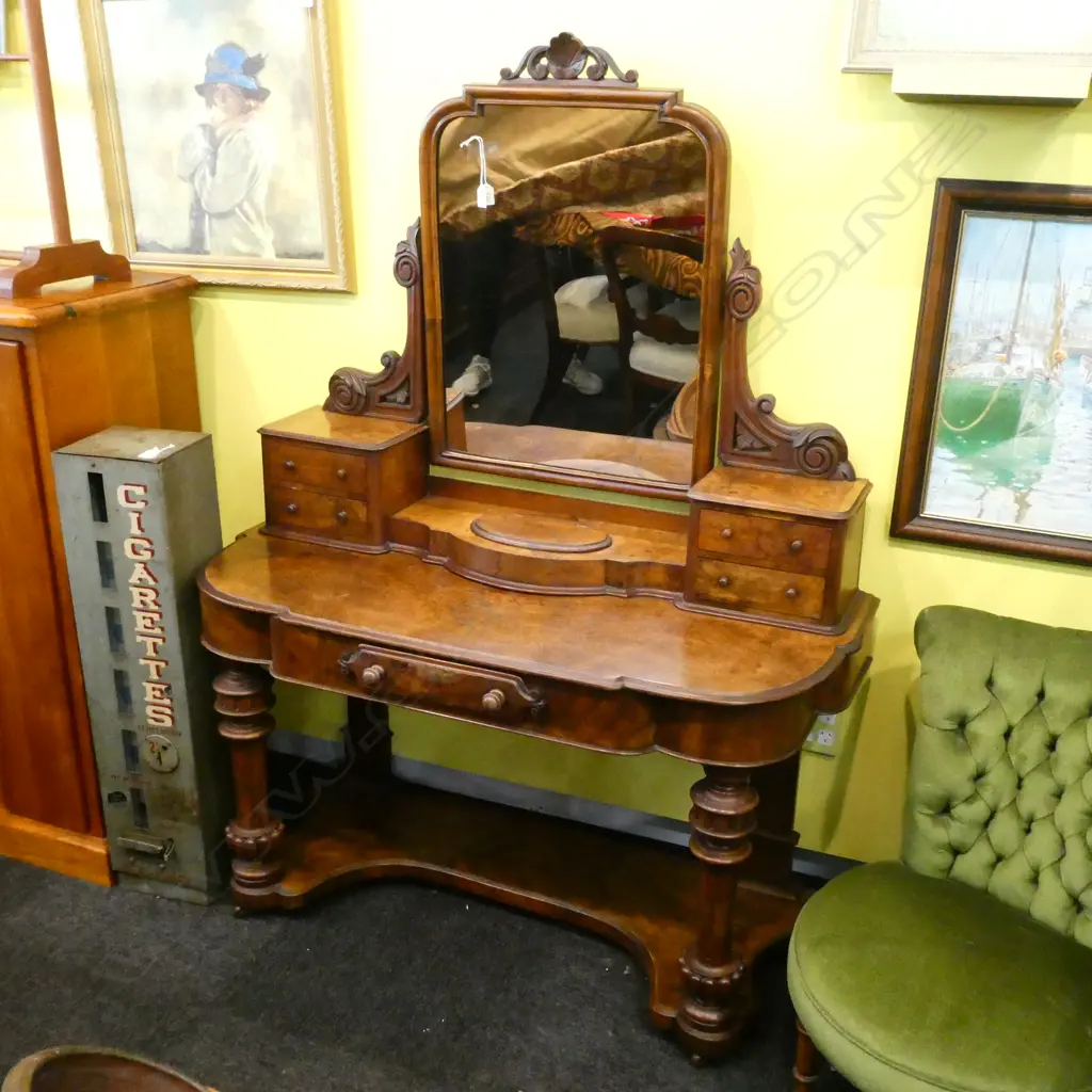 BURR WALNUT VICTORIAN DRESSING TABLE H. 1600MM Image 1++