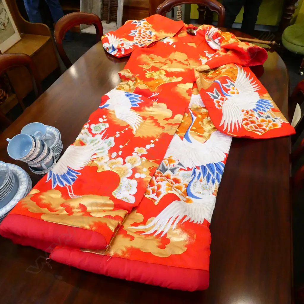 VINTAGE JAPANESE EMBROIDED WEDDING KIMONO ON HANGER L. 1.8M Image 1++