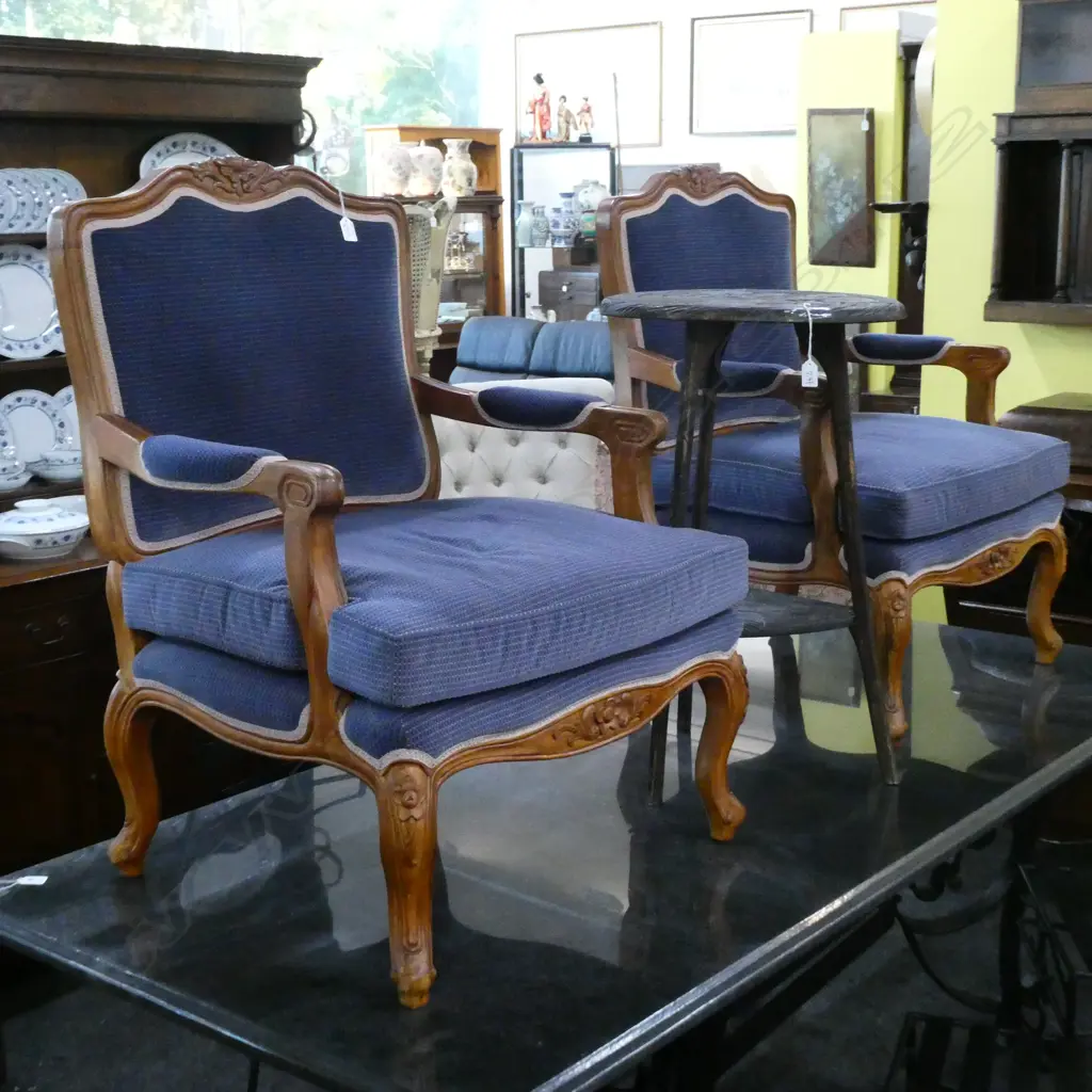 PR WOODEN FRAMED BLUE VELVET BERGERE CHAIRS  Image 1++