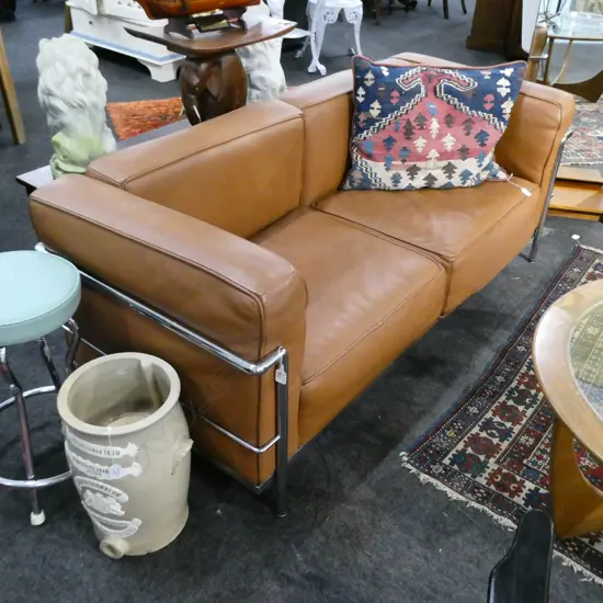 LE CORBUSIER-STYLE LC3 2-SEATER IN CARAMEL BROWN LEATHER,  PURCHASED CONRAN SHOP, LONDON 