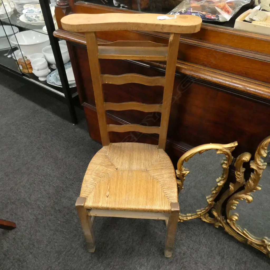 VINTAGE FRENCH PRAYER CHAIR CANE SEAT H. 920MM Image 1++