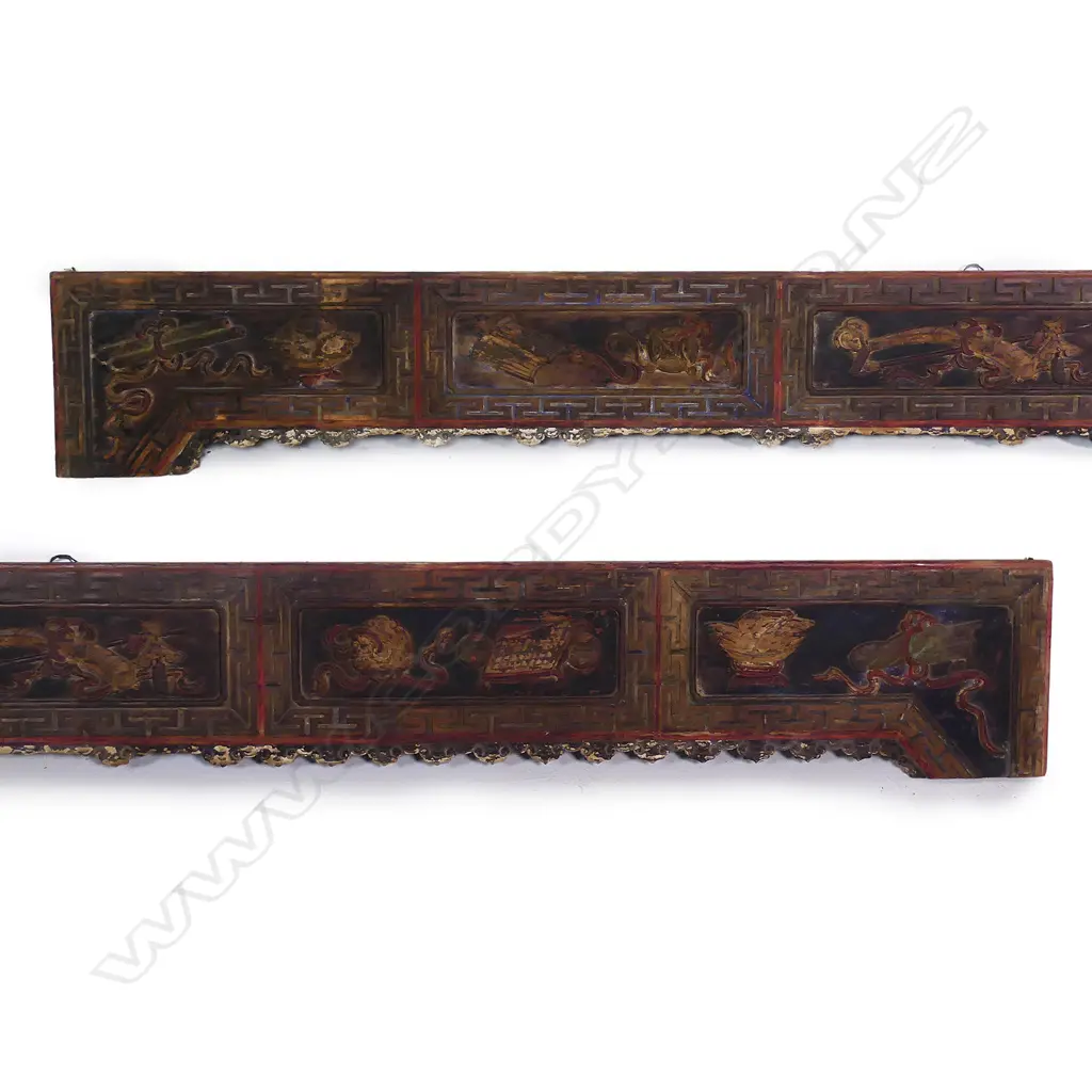 An old Chinese carved and painted lintel Image 1++