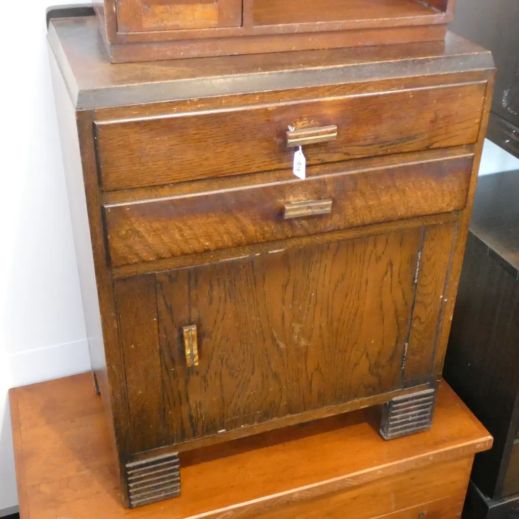 ART DECO 2 DRAWER + CUPBOARD OAK CABINET H. 680MM Image 1++