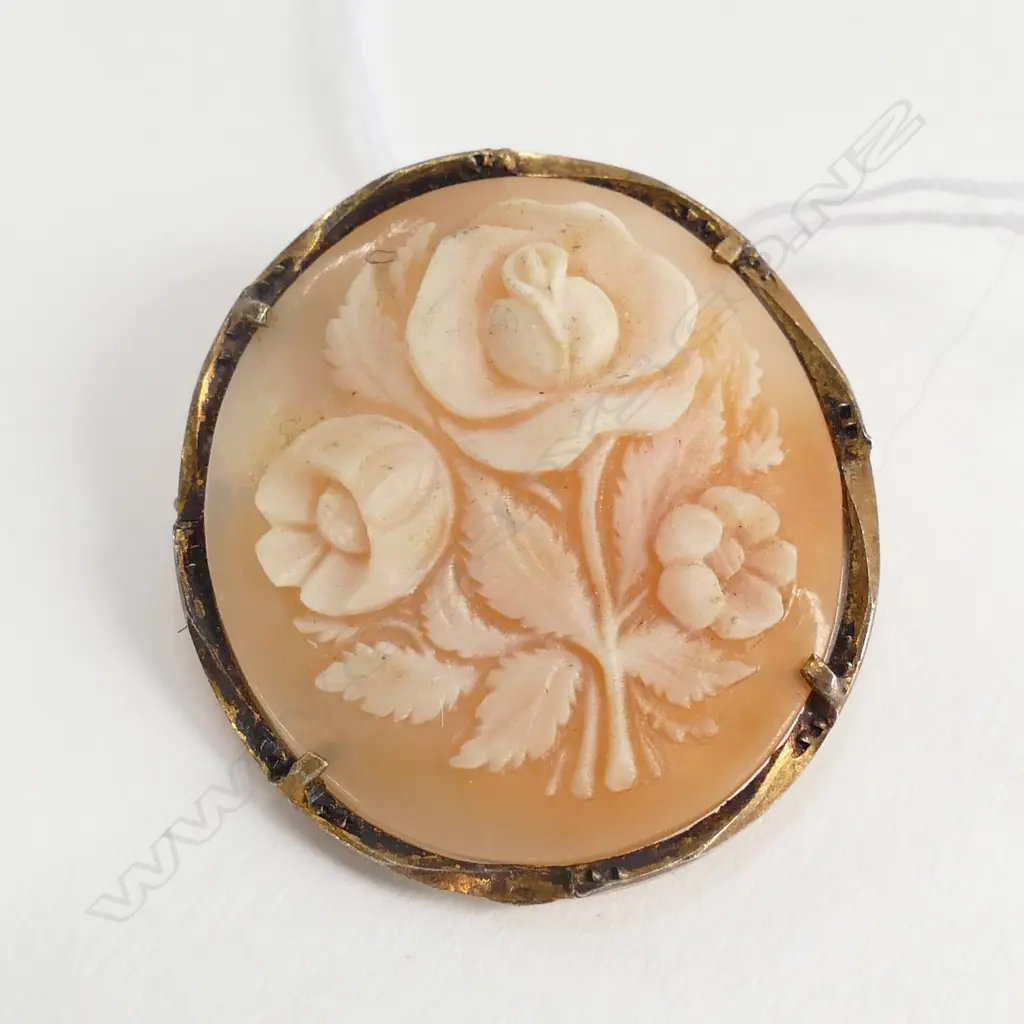 GOLD PLATED SILVER CAMEO BROOCH Image 1++