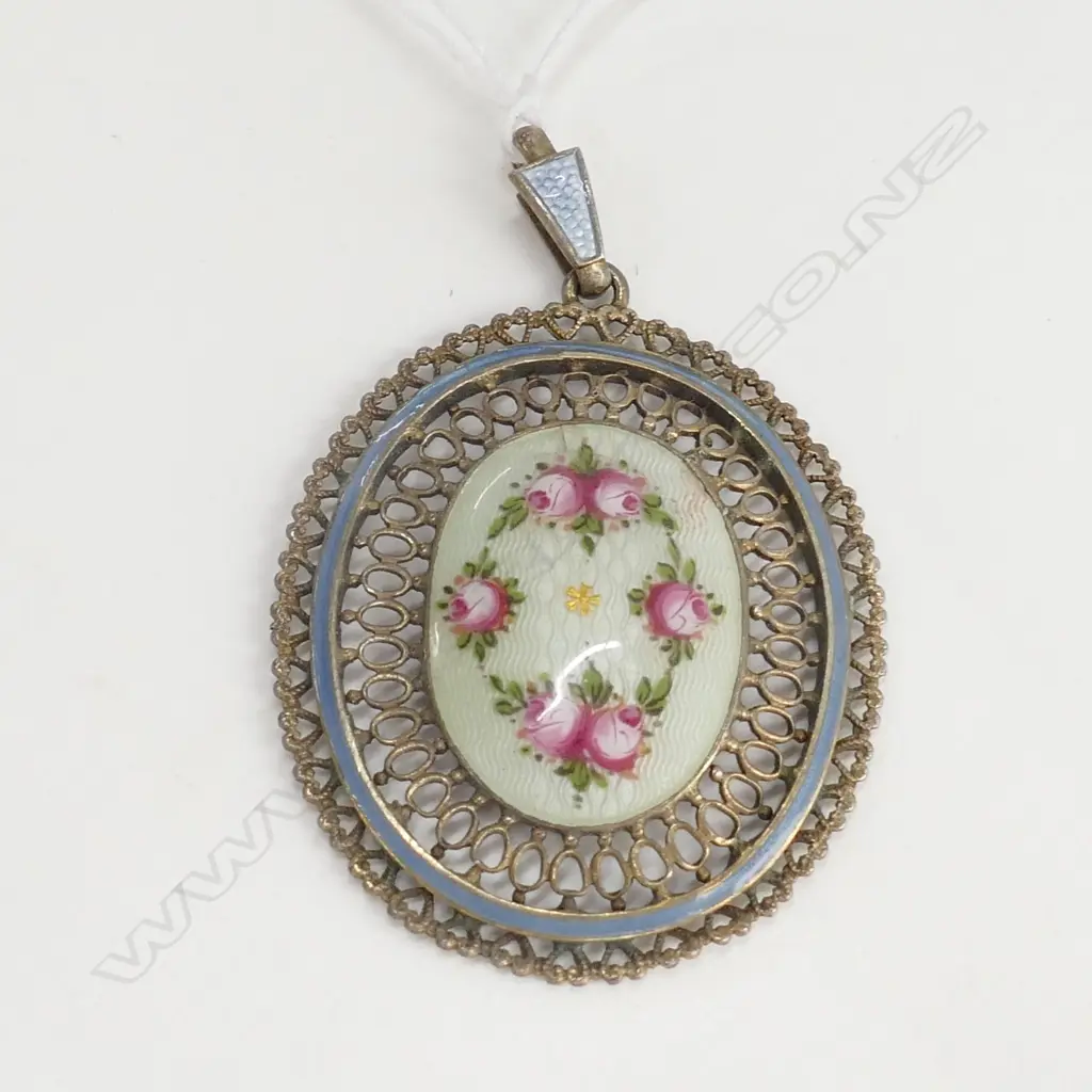 FILIGREE SILVER & HAND PAINTED ENAMEL PENDANT Image 1++