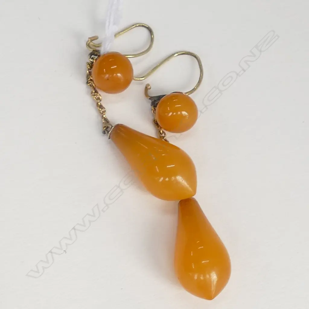 PR AMBER EARRINGS w GOLD FITTINGS (LEAD SOLDER REPAIR) Image 1++