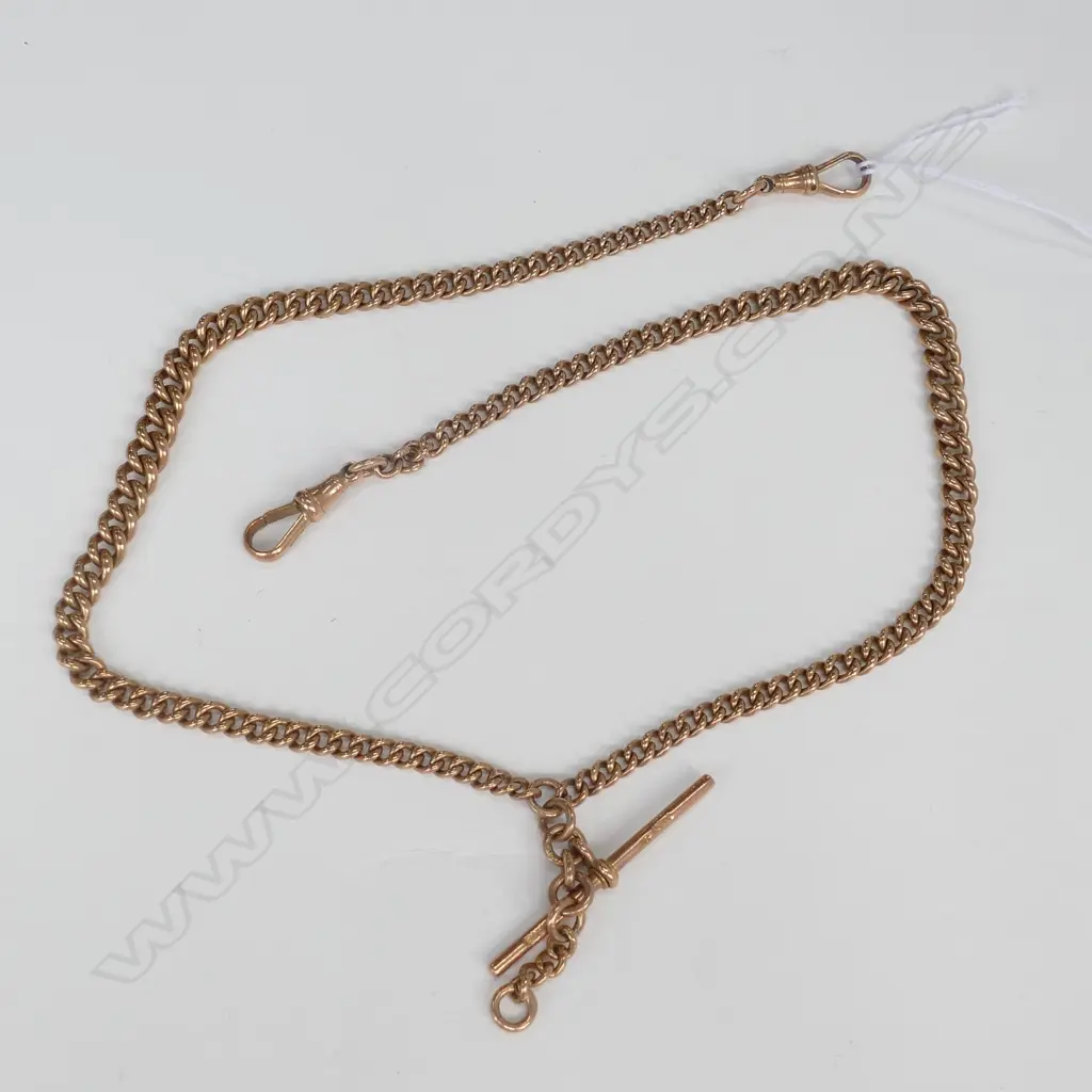 9ct GOLD WATCH CHAIN w 9ct DOG CLIPS & T-BAR 19.61gm Image 1++
