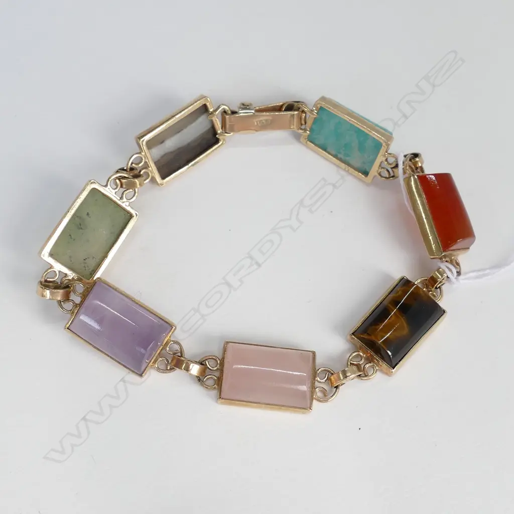 9ct GOLD LINK BRACELET SET w SCOTTISH HARDSTONES. TOTAL 19.1gm. 19.84gm Image 1++
