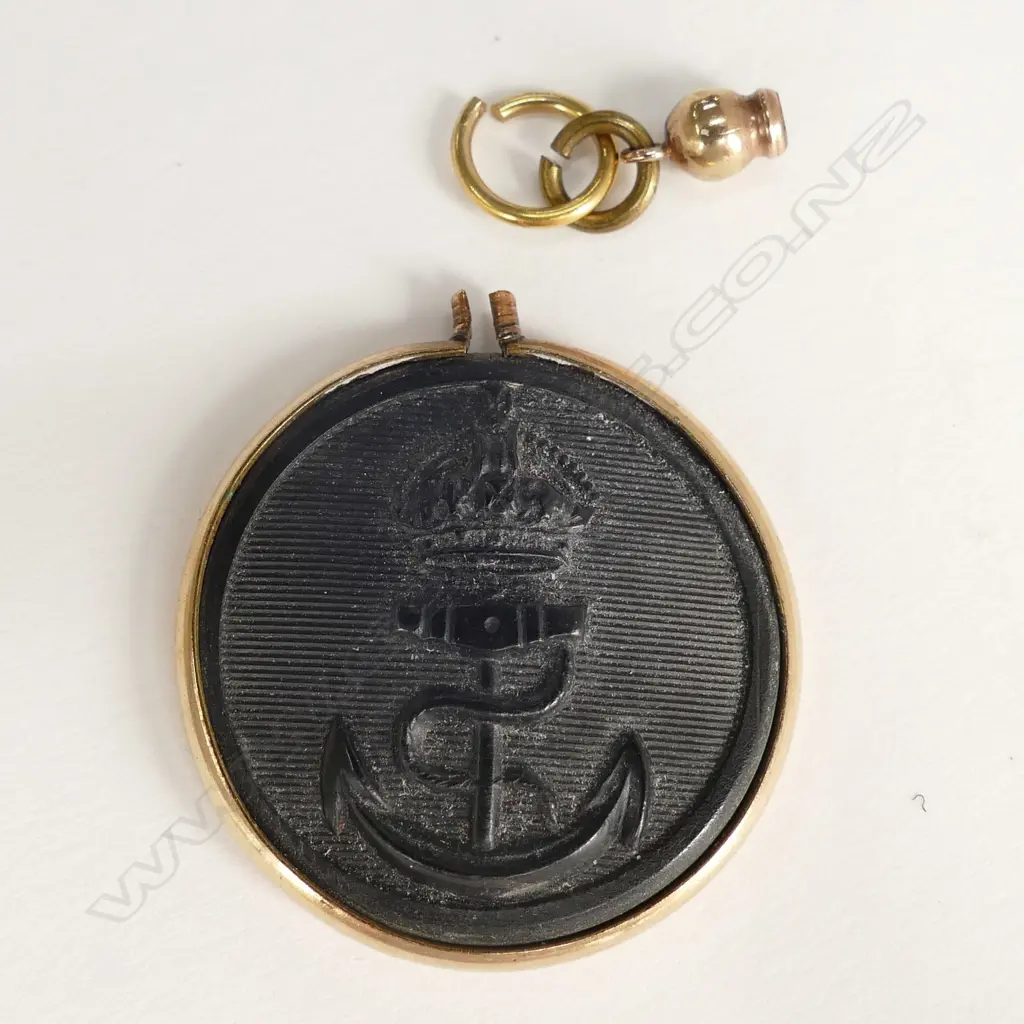 HORN NAVAL BUTTON IN 9ct GOLD (TESTED) FRAME Image 1++