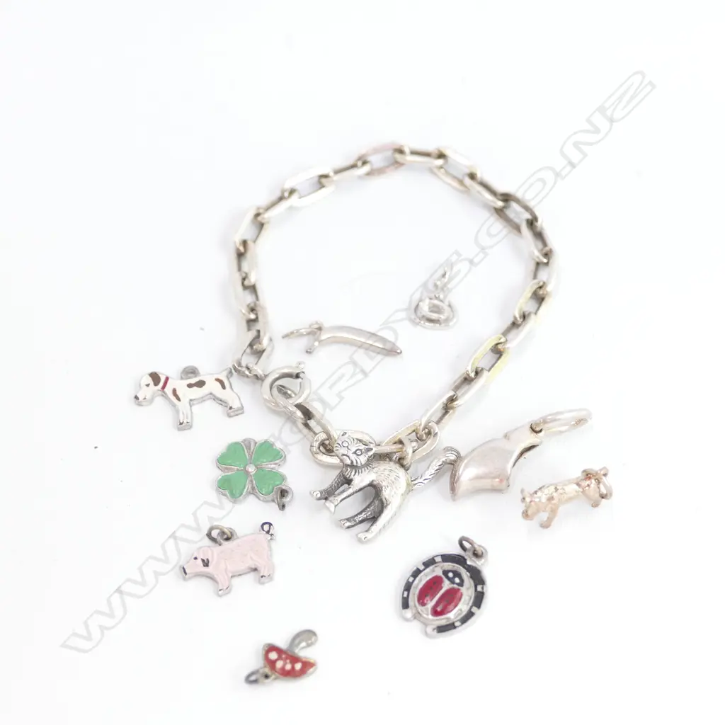 925 SILVER BRACELET AND 10 CHARMS Image 1++