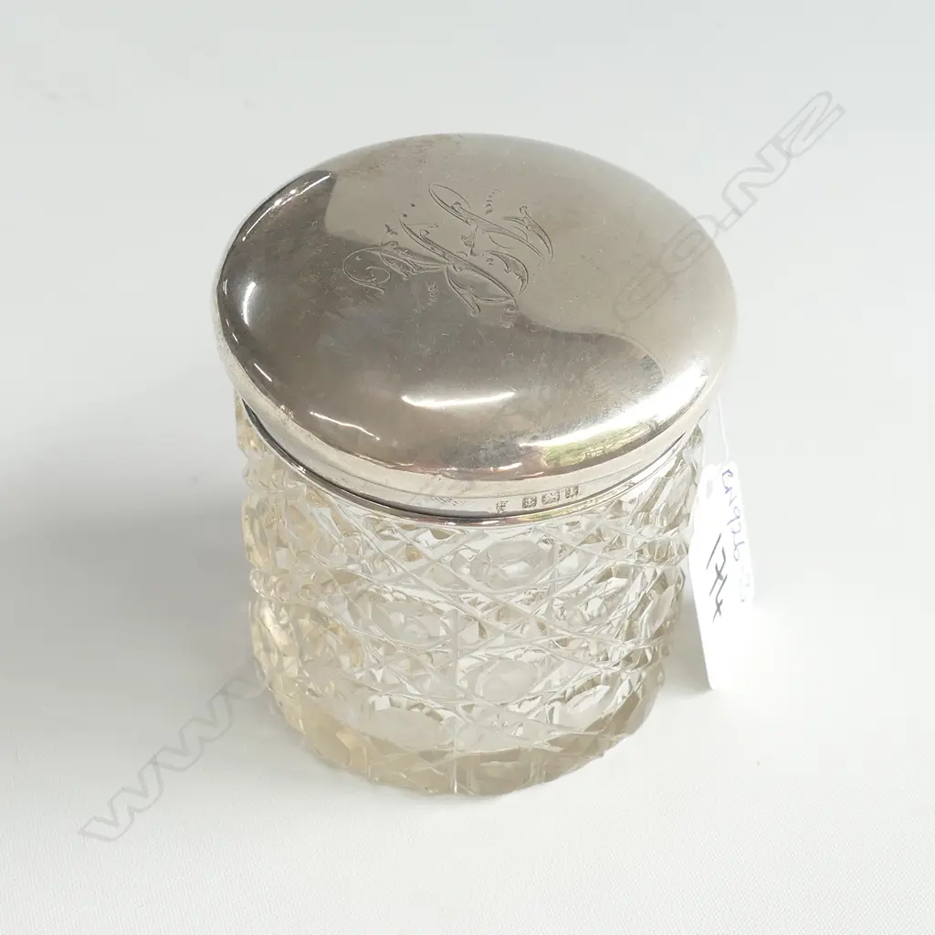 1910 BIRMINGHAM SILVER TOPPED VANITY JAR CUSHION CUT Image 1++
