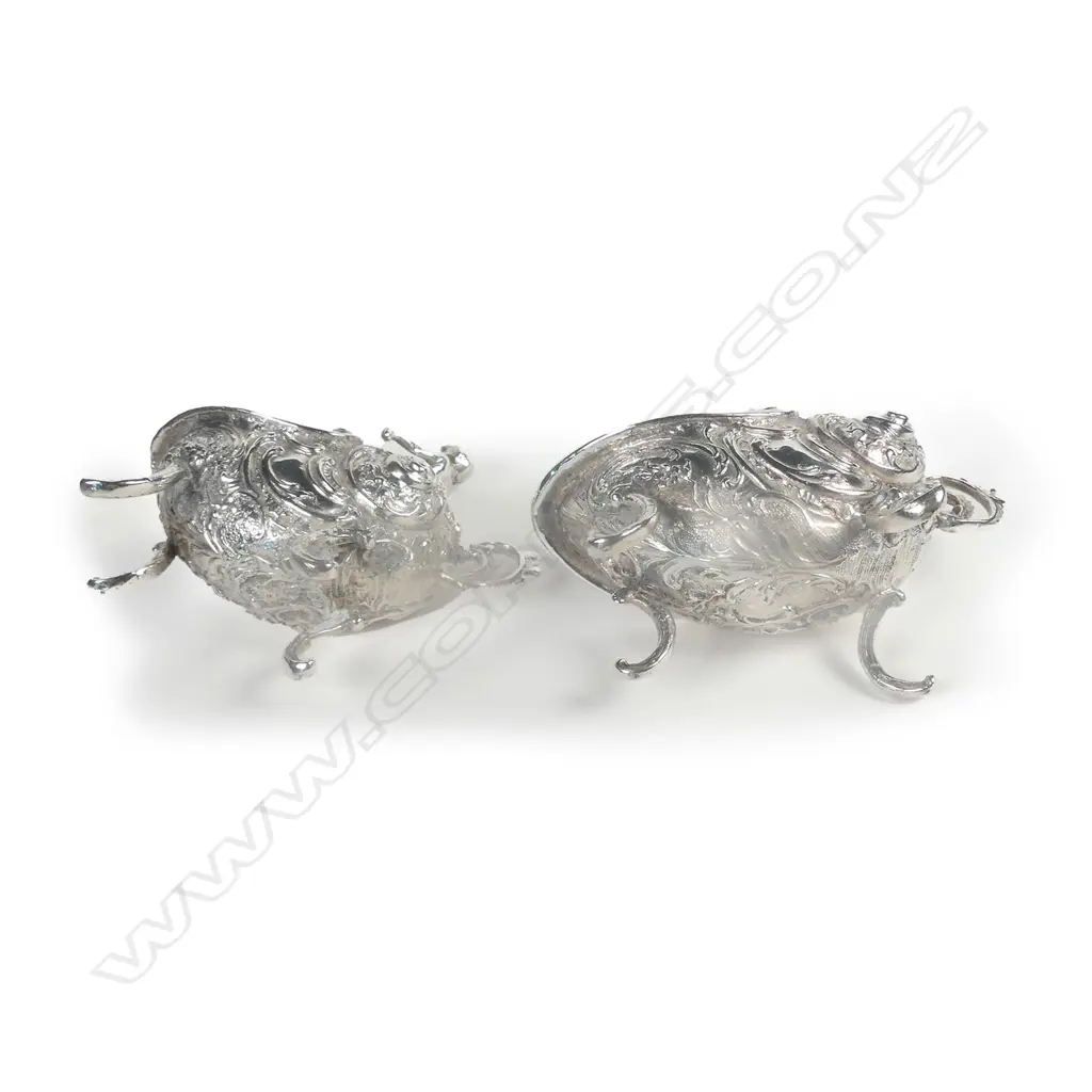 A pair of late 19thC European rococo cast silver salts Image 1++