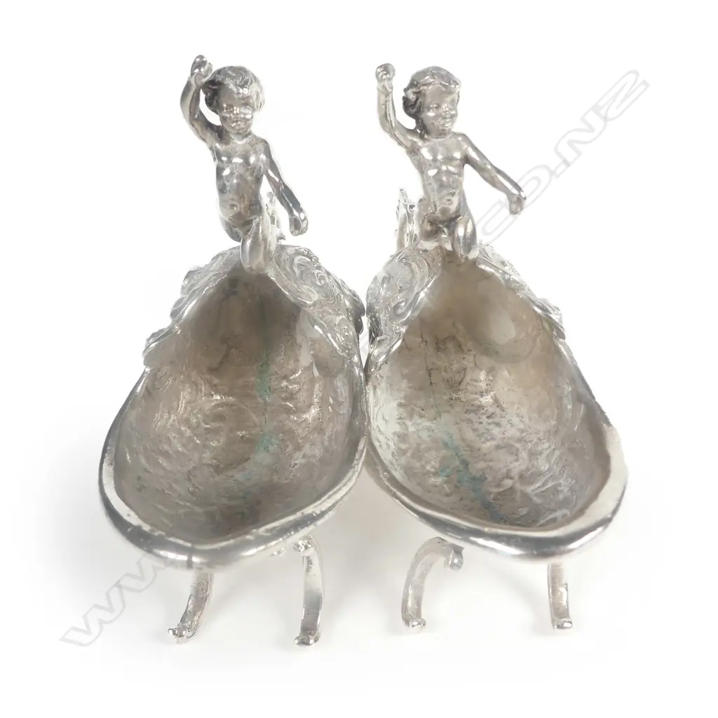 A pair of late 19thC European rococo cast silver salts Image 1++