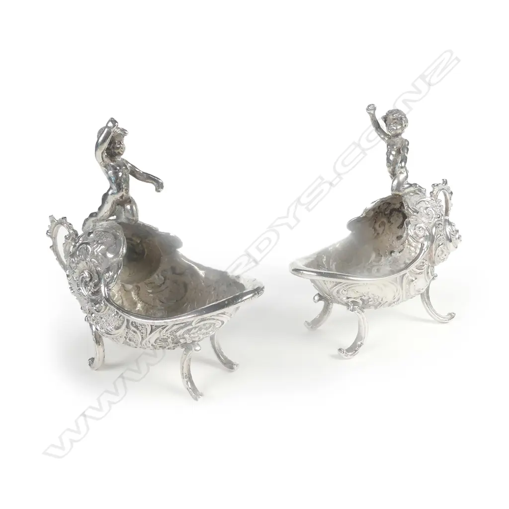 A pair of late 19thC European rococo cast silver salts Image 1++