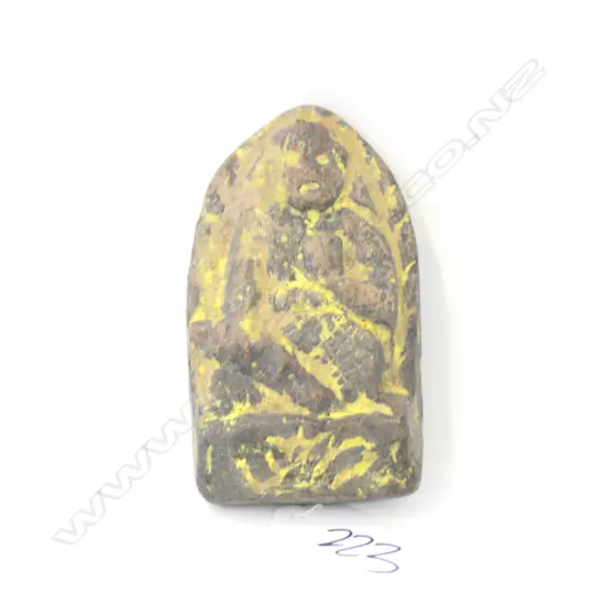 OLD TIBETAN MOULDED CLAY BUDDHIST VOTIVE (TSA-TSA). H.90mm
