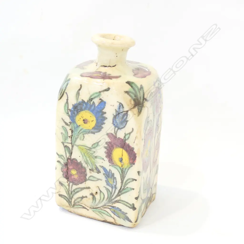 PERSIAN SQUARE SECTION BOTTLE VASE (APPEARS TO BE QAJAR DYNASTY) Image 1++