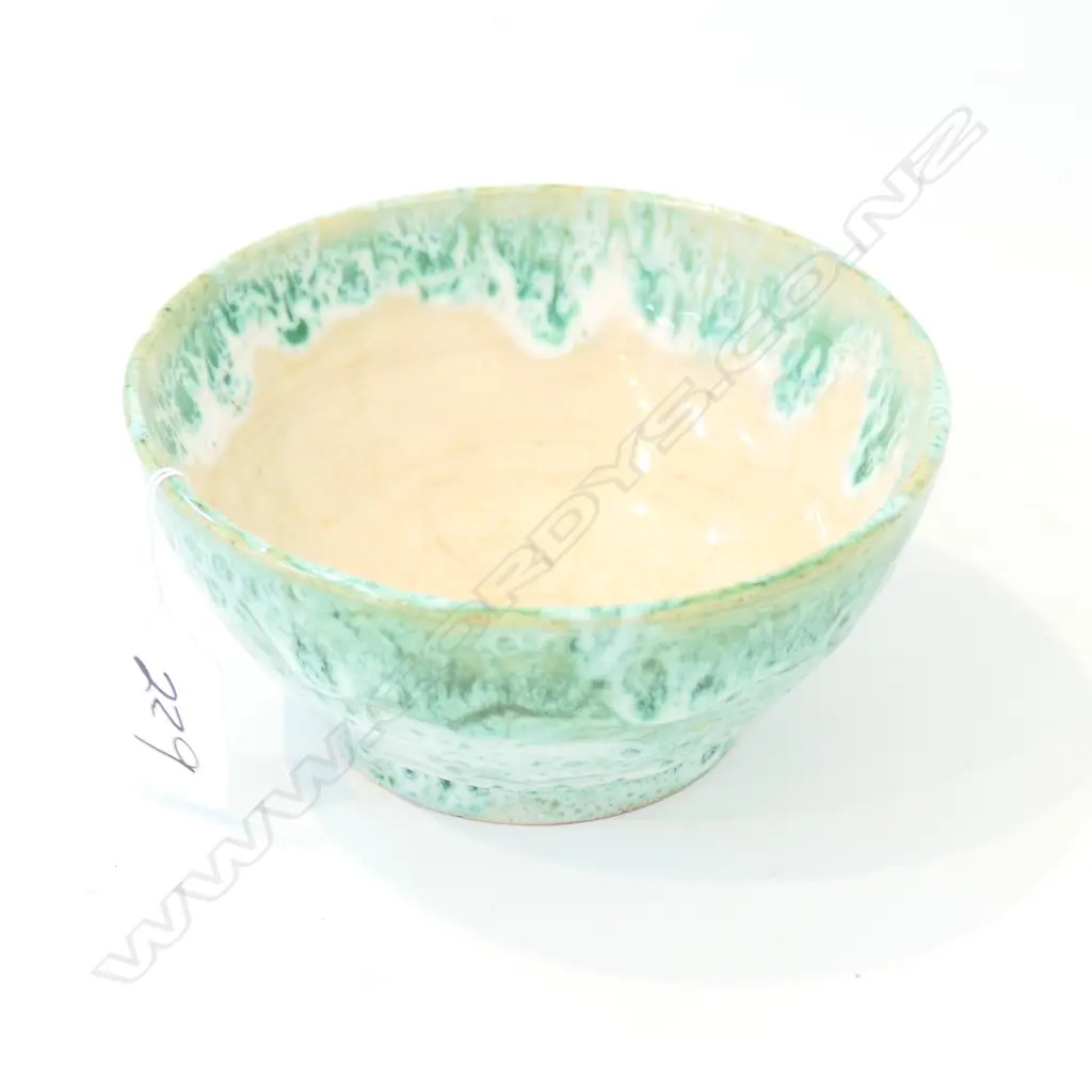 MOTTLED GREEN-WHITE GLAZE TEABOWL (MONOGRAMMED CB) Image 1++