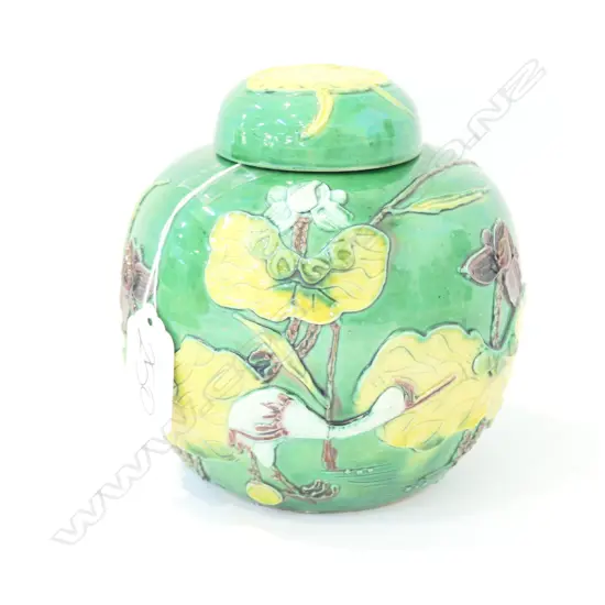 OLD CHINESE MAJOLICA GLAZED LIDED GINGER JAR