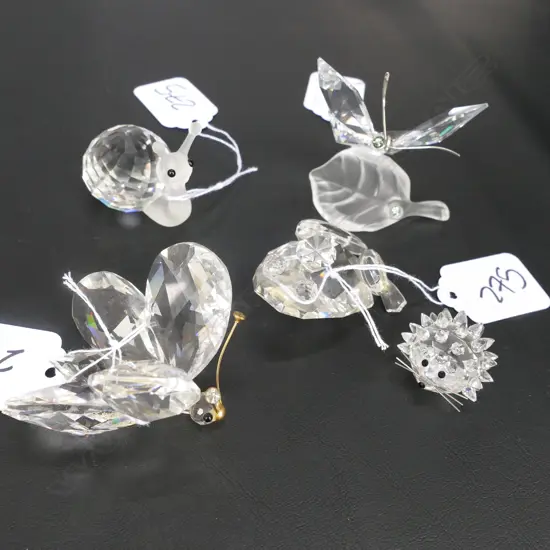 4 SWAROVSKI ORNAMENTS 2 BUTTERFLIES + FROG, SNAIL & HEDGEHOG