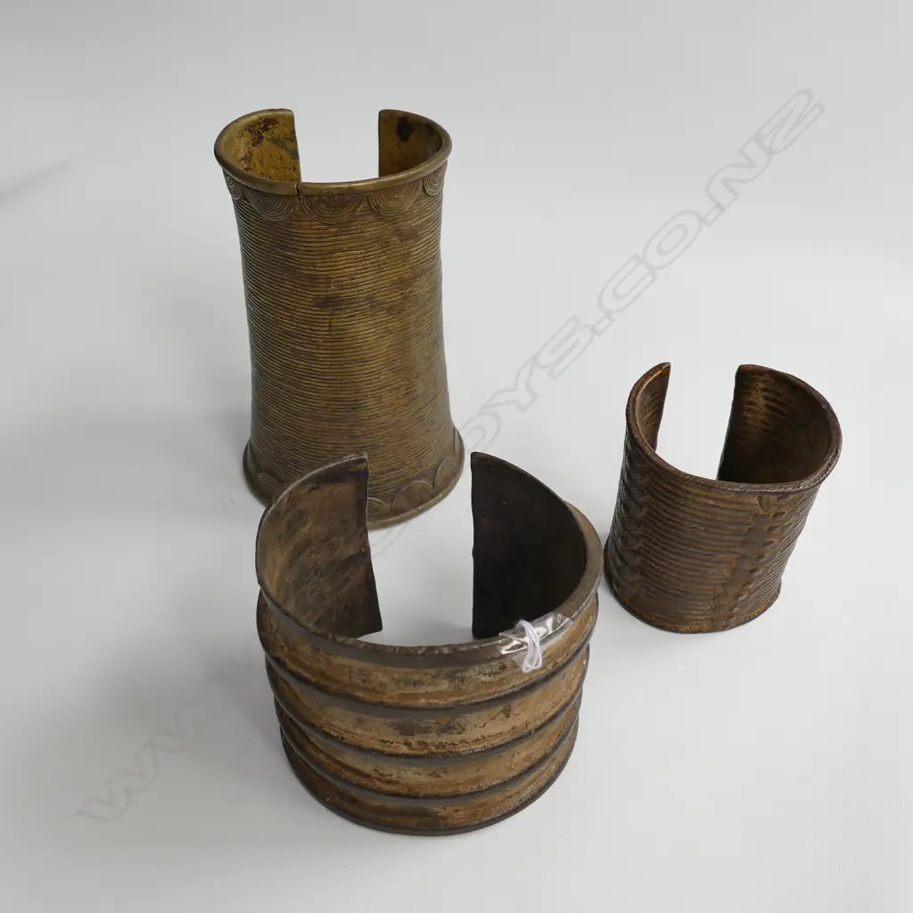 3 OLD SENUFO WIDE BRONZE CURRENCY BRACELETS/CUFFS Image 1++