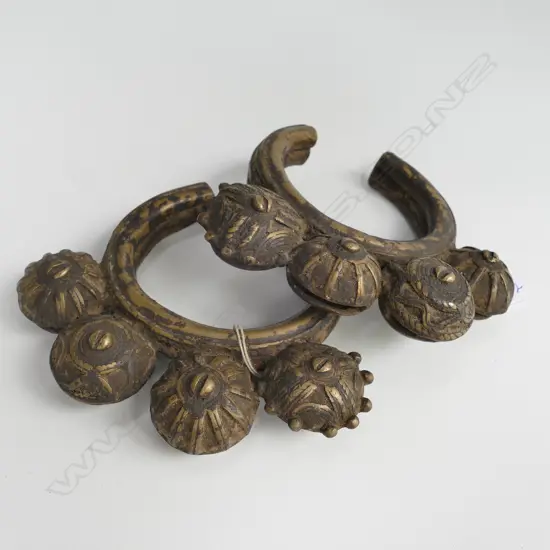 2 OLD SENUFO BRONZE 4 BELL CURRENCY BRACELETS 