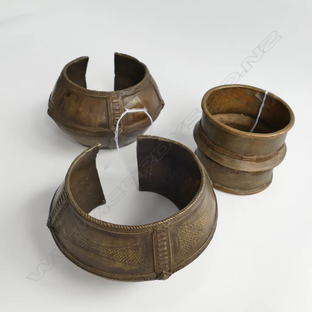 3 OLD SENUFO WIDE BRONZE CURRENCY BRACELETS Image 1++