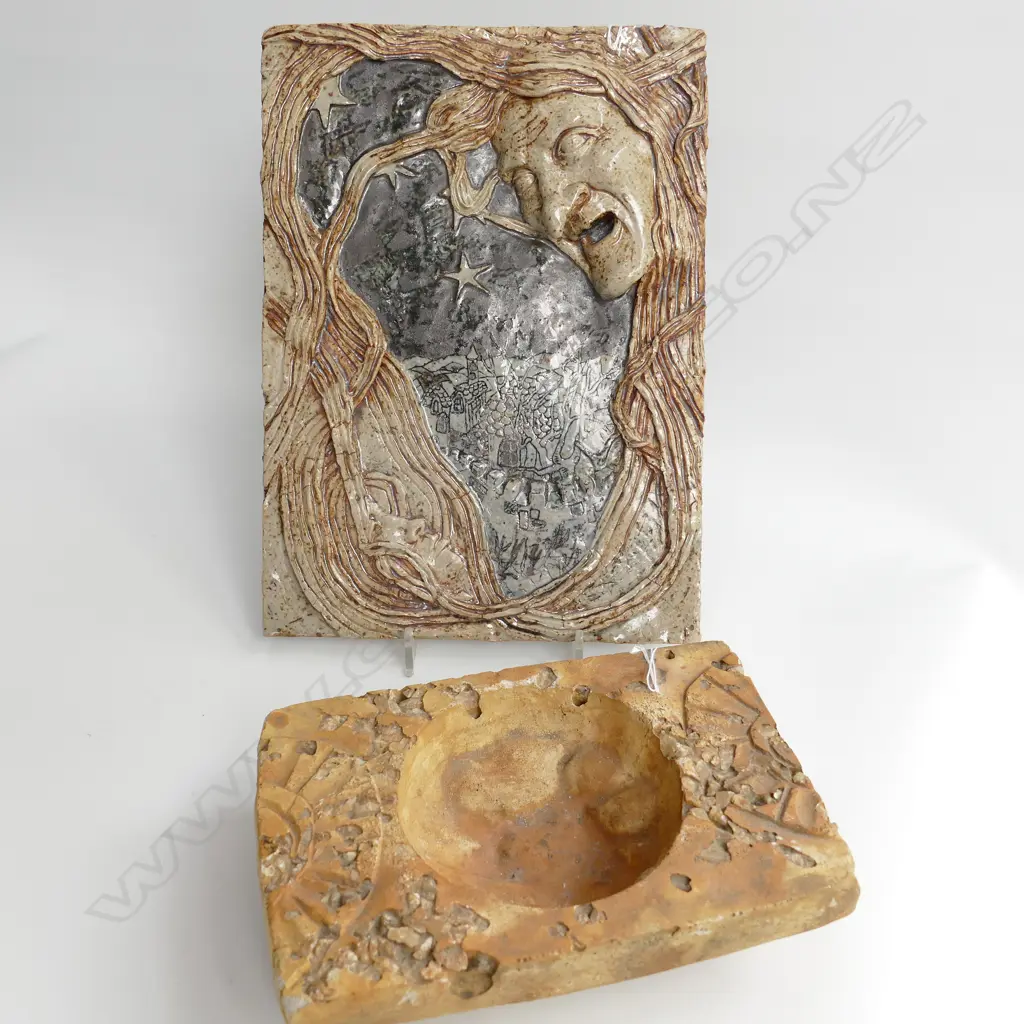 2 STUDIO POTTERY PCES: WITCH GLAZED TILE + BOWL Image 1++