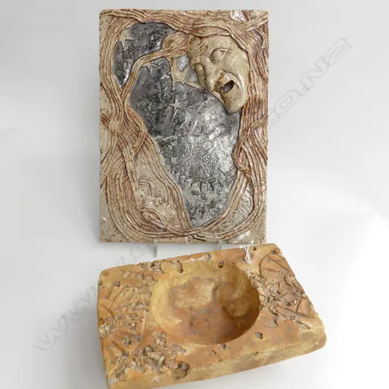 2 STUDIO POTTERY PCES: WITCH GLAZED TILE + BOWL