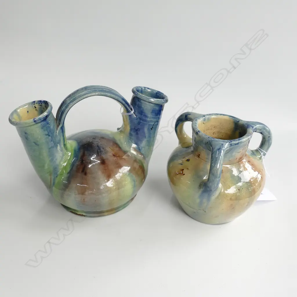 2 MAJOLICA VESSELS LARGEST 165MM W  Image 1++