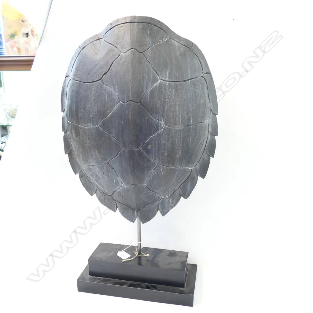 CARVED WOODEN TURTLE SHELL ON PLINTH 670MM H Image 1++