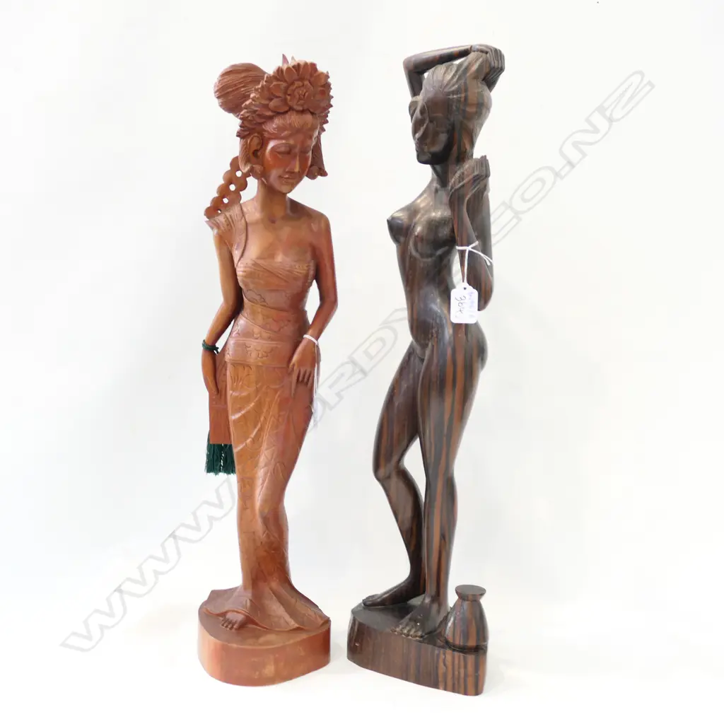 2 CARVED WOODEN INDONESIAN FIGURES 620MM H Image 1++