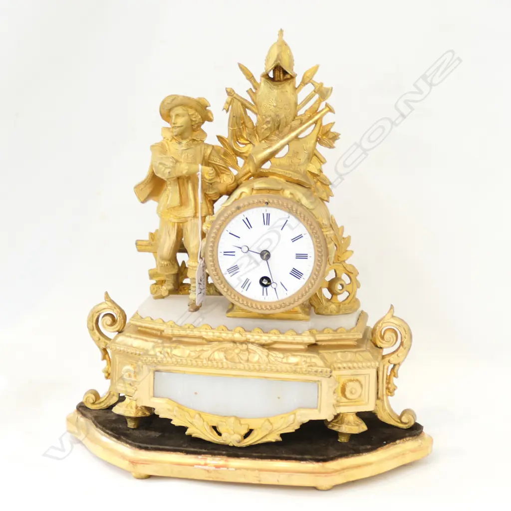 FRENCH 19thC GILDED METAL AND ALABASTER MANTLE CLOCK 350MM H Image 1++
