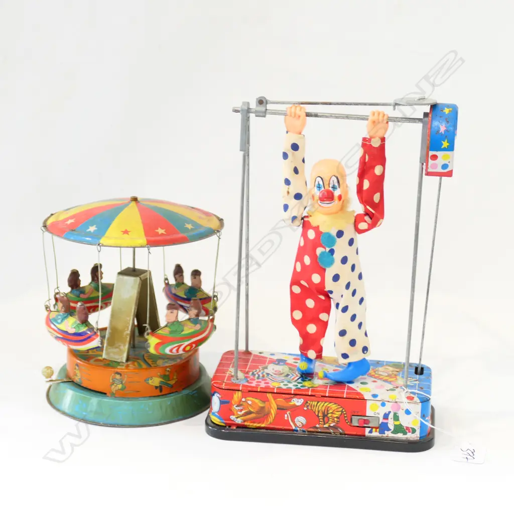 VINTAGE TIN TOY CLOCKWORK CAROUSEL & ACROBAT Image 1++