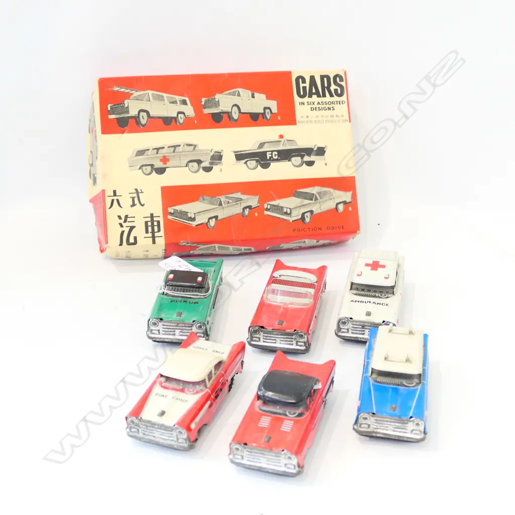6 TIN TOY CARS, BOXED Image 1++