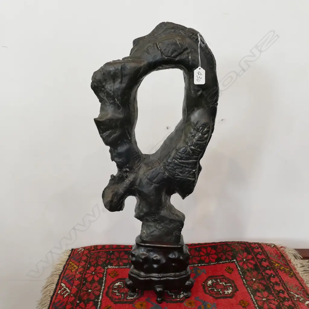 CHINESE SCHOLARS ROCK ON CARVED WOOD STAND Image 1++