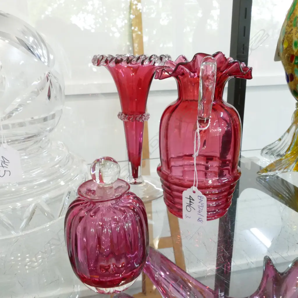 3 PCES VICTORIAN CRANBERRY GLASS  Image 1++