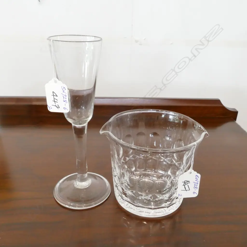 2 19THC CUT GLASS PCES. GEO.III GLASS RINSING BOWL & WINE GLASS Image 1++