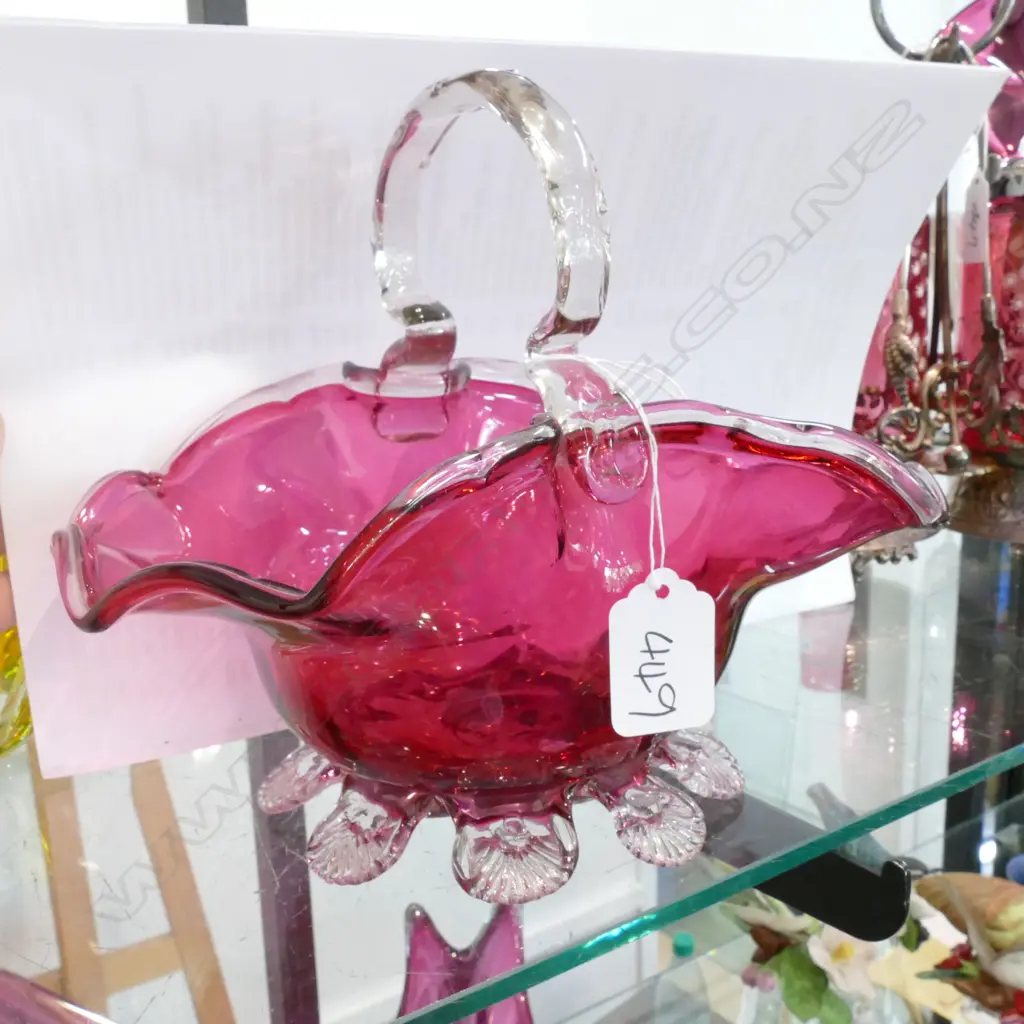 VICTORIAN CRANBERRY GLASS BASKET AND CONDIMENT SET Image 1++