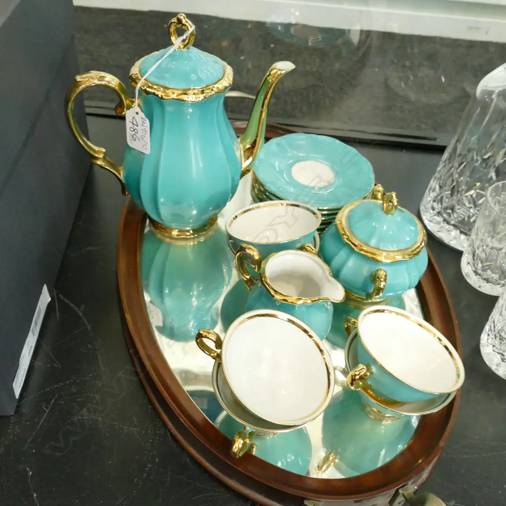15 PCE BAREUTHER VICTORIA FINE CHINA TEA SET ON MIRRORED TRAY Image 1++