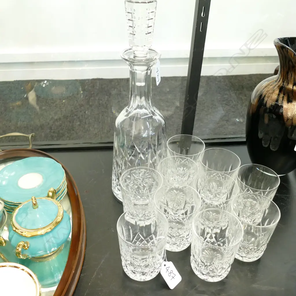 WATERFORD LISMORE DECANTER 335MM H & 10 GLASSES 88MM H Image 1++