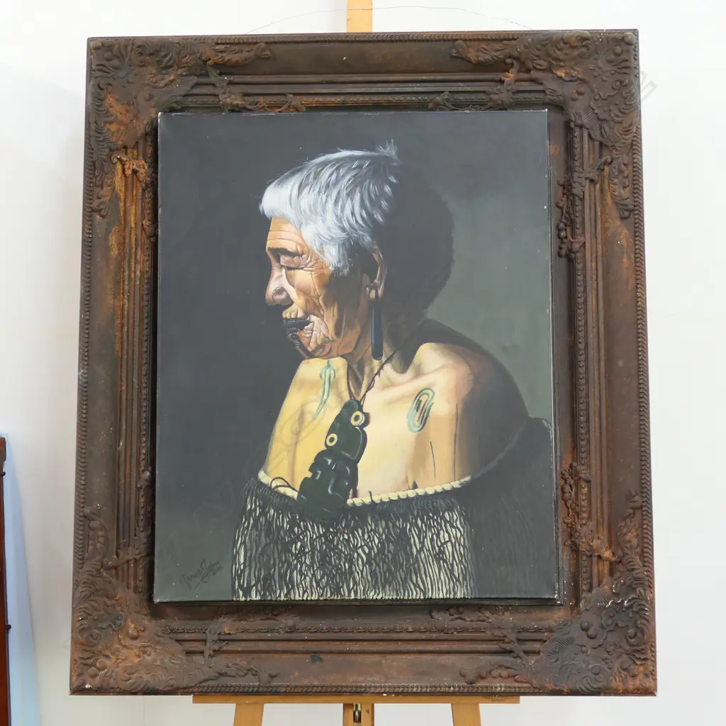 METAL LOOK FRAME OF MAORI ELDER OIL ON CANVAS 1020 X 880MM AF CANVAS OUT OF FRAME Image 1++