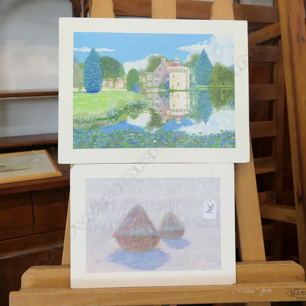 2 ACRYLICS BY J.K. SURRIDGE 'HAY STACKS' & 'SCOTNEY CASTLE' Image 1++