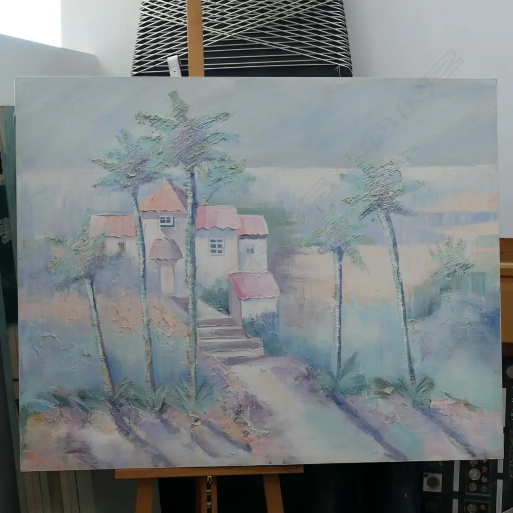 LARGE PAINTING OF A MEDITERRANEAN SCENE 1270 X 1020 MM Image 1++