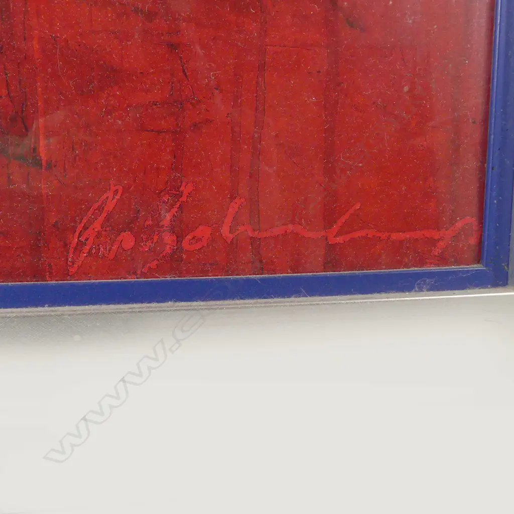 LG RED ABSTRACT PRINT IN WIDE SILVER FRAME  158 x118CM (INCL FRAME) Image 1++