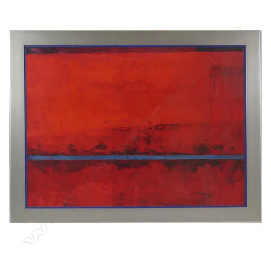 LG RED ABSTRACT PRINT IN WIDE SILVER FRAME  158 x118CM (INCL FRAME)
