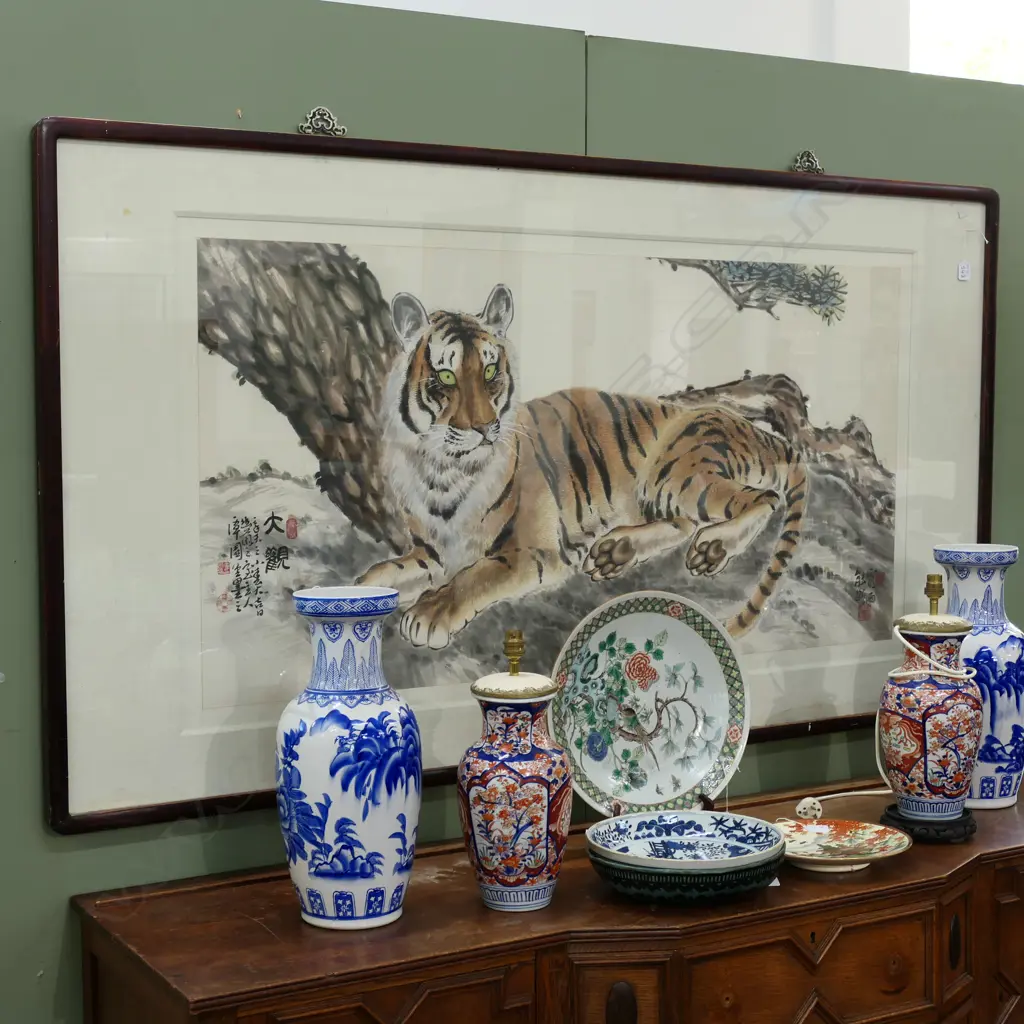 FRAMED ASIAN TIGER SCROLL 1830 X 1150MM  Image 1++