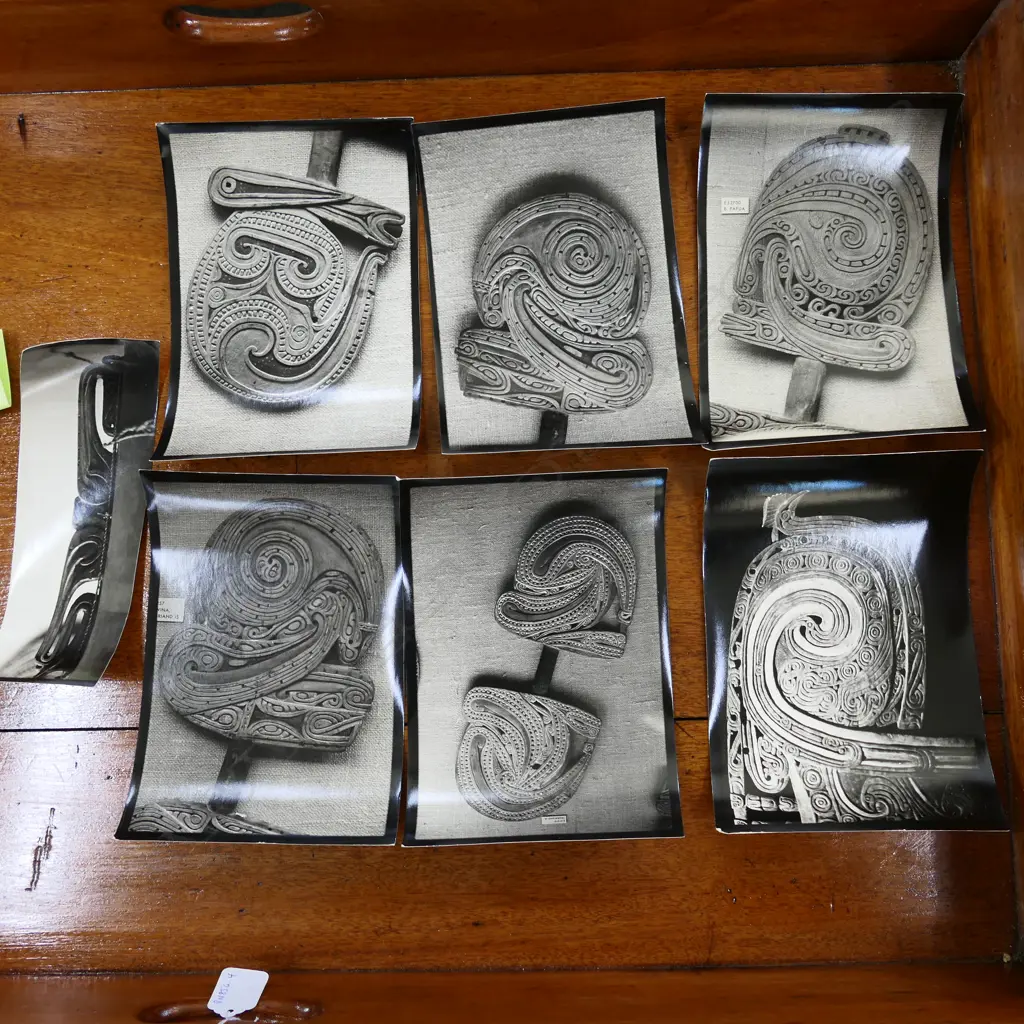 SIX PHOTOGRAPHS CARVED ARTIFACTS - VINTAGE SILVER GELATIN PRINTS Image 1++