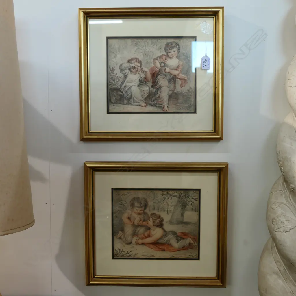 PR EARLY 19thC PENCIL & CONTE SKETCHES OF CHILDREN PLAYING Image 1++