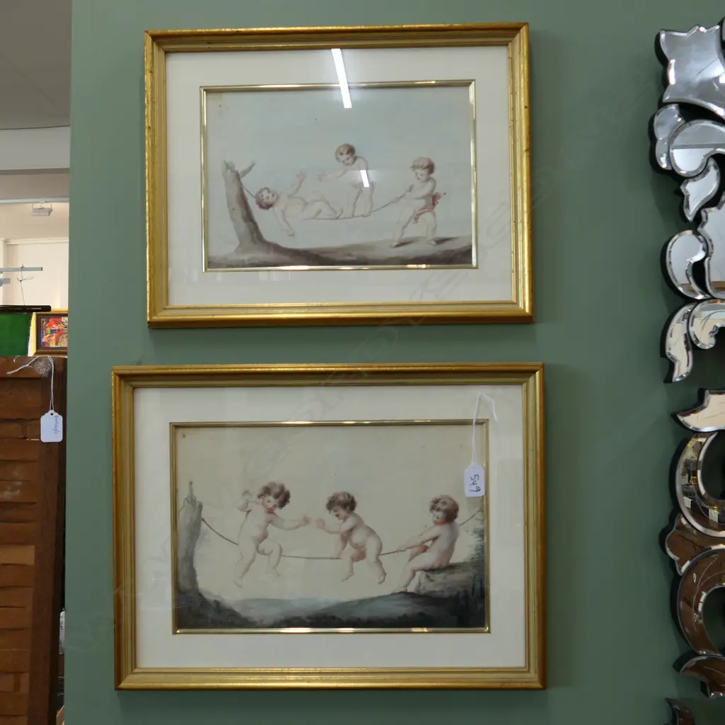 PR EARLY 19thC W/Cs ITALIANATE, PUTTI BALANCING ON A TIGHTROPE Image 1++